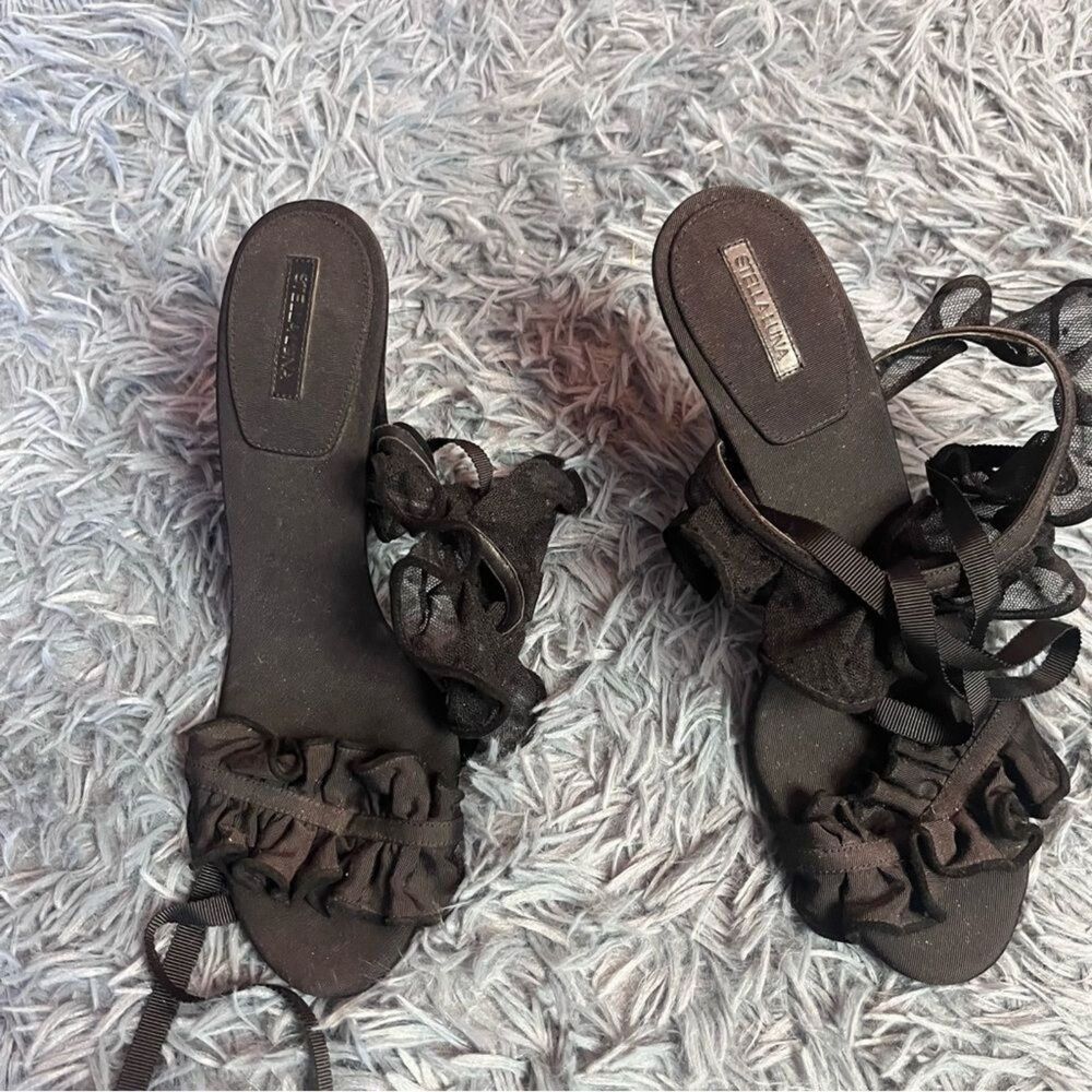 Stella Luna Black Ruffle Fairy Whimsical Heel Sandals Size 10.5